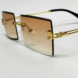 Mens Rimless Buffs Glasses Rectangular Honey Lens
